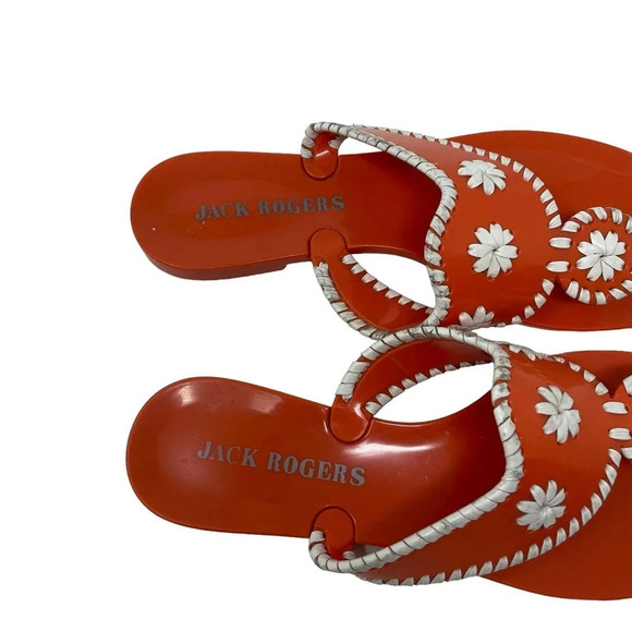 Jack Rogers Navajo Jelly Flat Sandals Orange White Flip Flop Size 7 - Picture 5 of 7